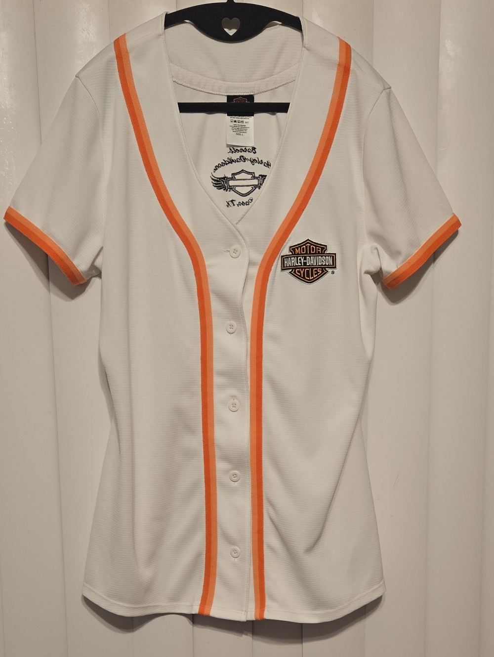 Harley-Davidson White and Orange Baseball-Style Jersey
